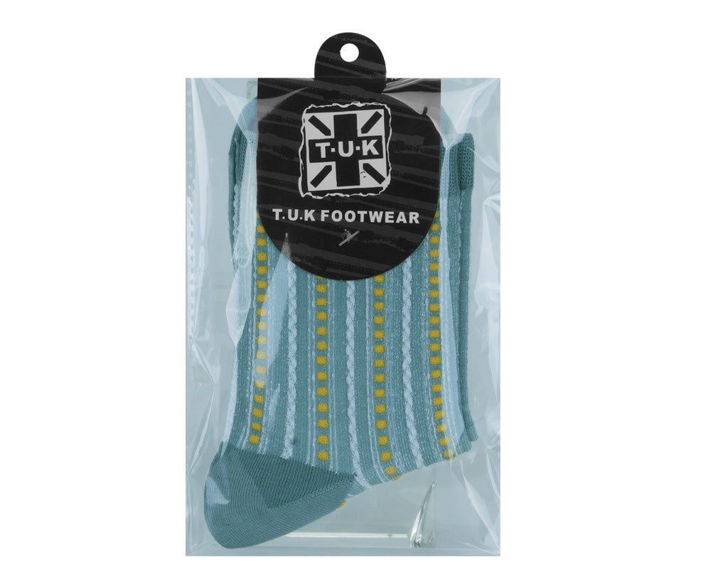 TSK1185 Teal Striped Polka Dot Socks TSK1185-OS - T.U.K. Shoes