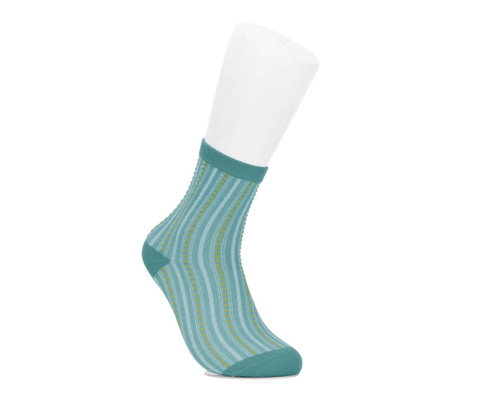 TSK1185 Teal Striped Polka Dot Socks TSK1185-OS - T.U.K. Shoes