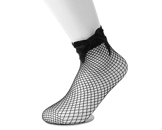 TSK1052 Black Fishnet & Bow Women’s Sock TSK1052-OS - T.U.K. Shoes