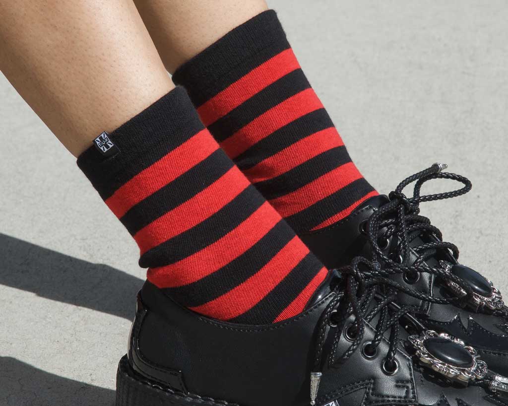 TSK1120 Red & Black Stripe T.U.K Women's Sock TSK1120-OS - T.U.K. Shoes