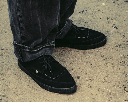 A3263 Black Suede Tie Pointed Lace Up EZC - T.U.K. Shoes