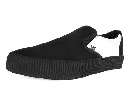 A3225 Black & White Twill Skull Slip-On Creeper Sneaker - T.U.K. Shoes