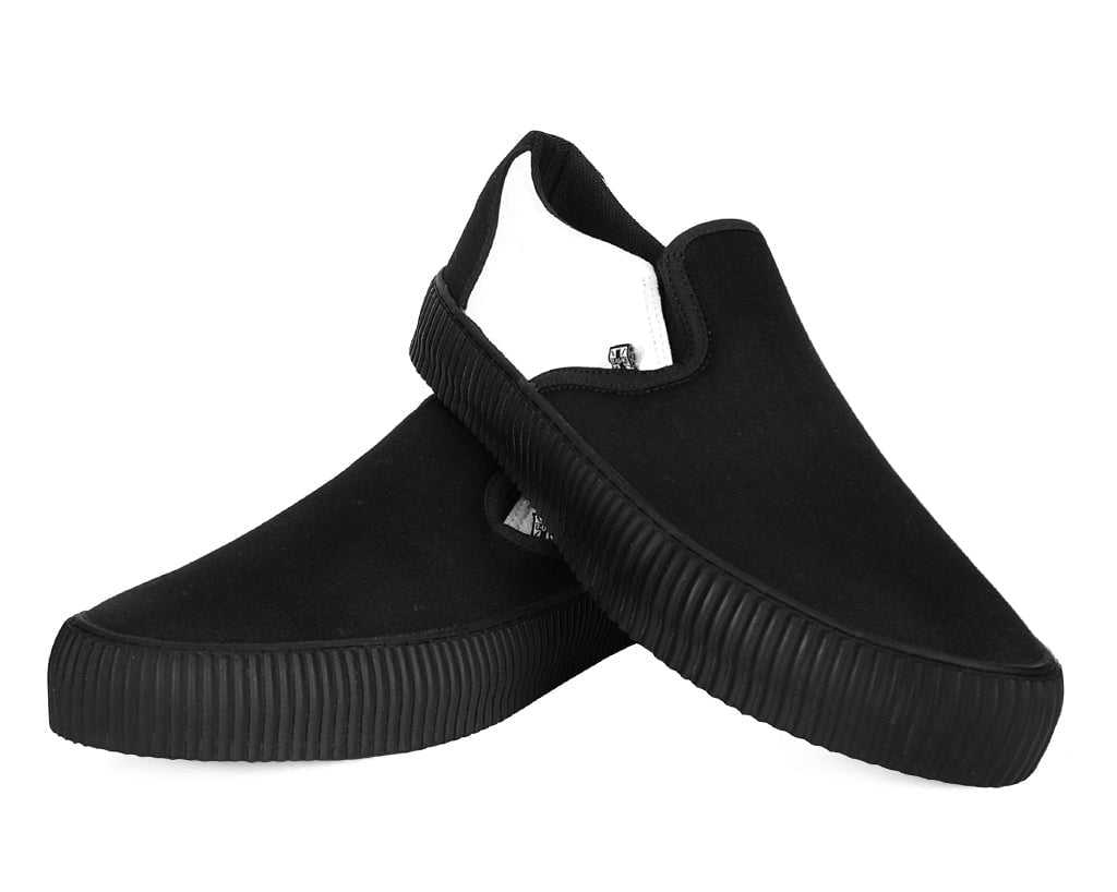 A3225 Black & White Twill Skull Slip-On Creeper Sneaker - T.U.K. Shoes