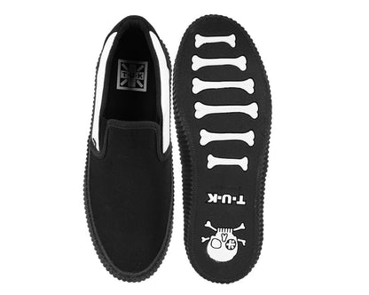 A3225 Black & White Twill Skull Slip-On Creeper Sneaker - T.U.K. Shoes