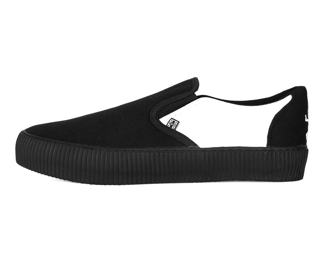 A3225 Black & White Twill Skull Slip-On Creeper Sneaker - T.U.K. Shoes