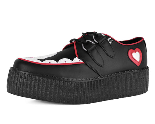 V3257 Black & Red Scallop Heart Viva Mondo Creeper - T.U.K. Shoes