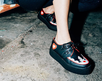 V3257 Black & Red Scallop Heart Viva Mondo Creeper - T.U.K. Shoes