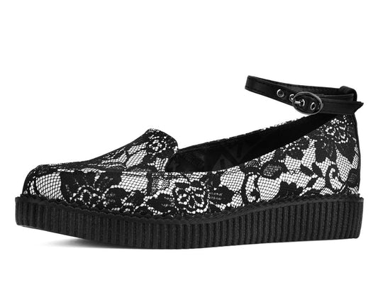 Black Satin Lace Pointed Ballet Creeper - T.U.K. Shoes