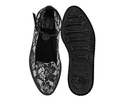 Black Satin Lace Pointed Ballet Creeper - T.U.K. Shoes