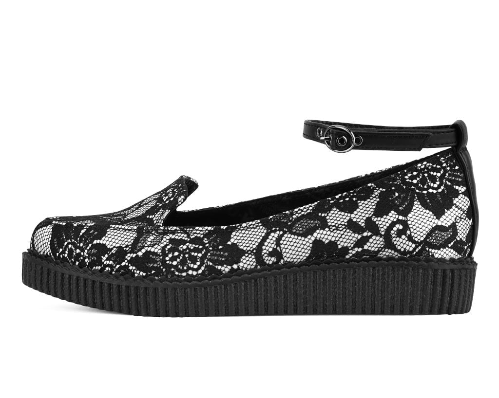 Black Satin Lace Pointed Ballet Creeper - T.U.K. Shoes