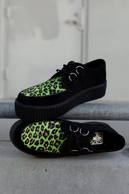 V3412 Black & Green Leopard Suede Mondo Creeper - T.U.K. Shoes