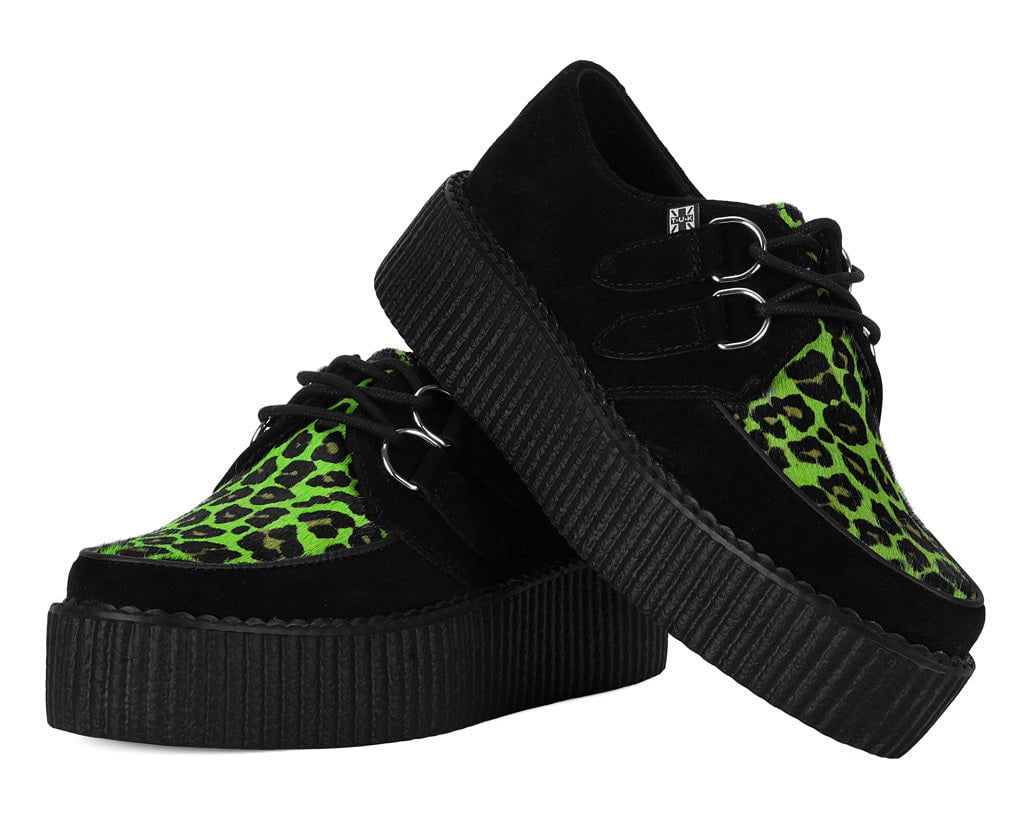 V3412 Black & Green Leopard Suede Mondo Creeper - T.U.K. Shoes