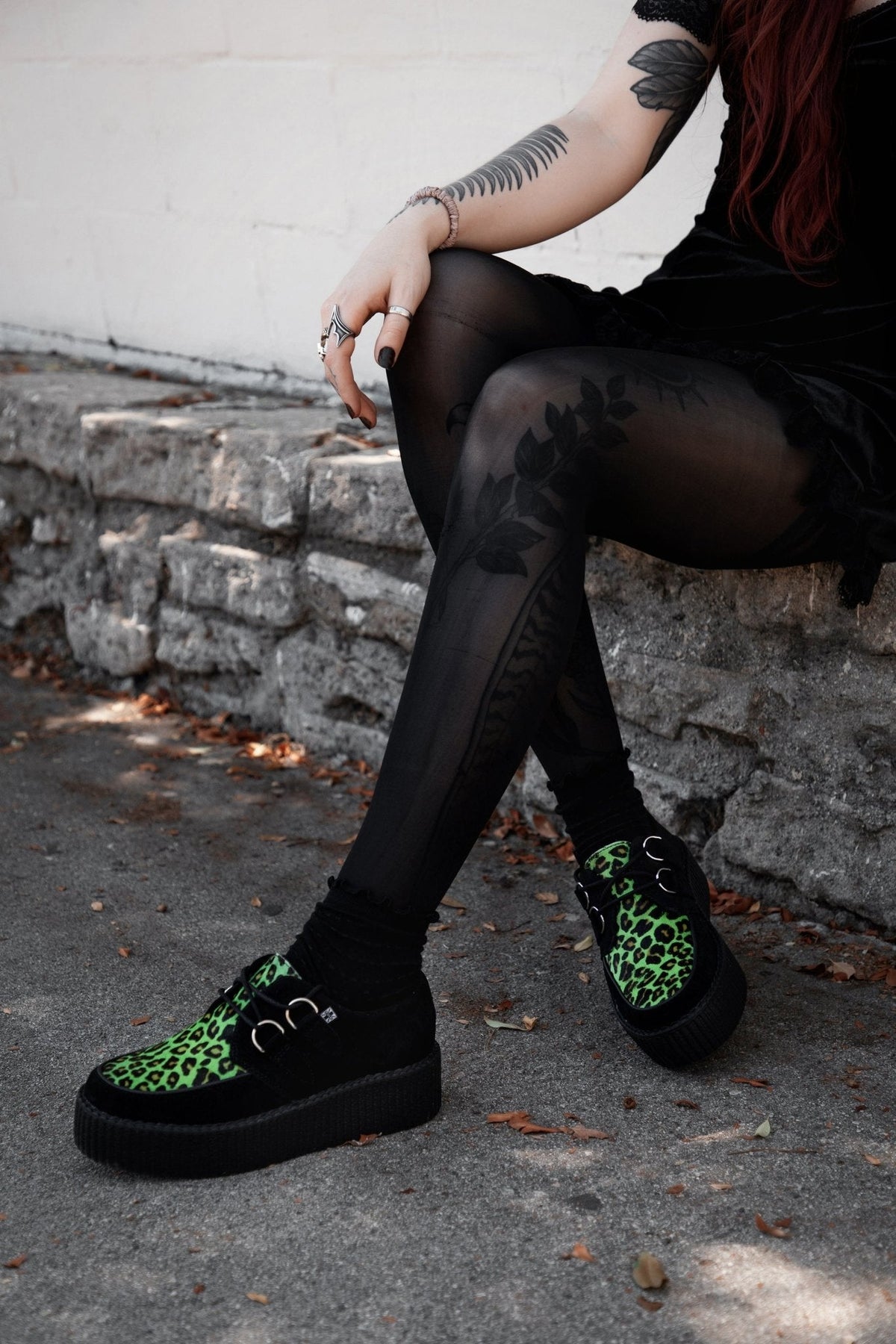 V3412 Black & Green Leopard Suede Mondo Creeper - T.U.K. Shoes