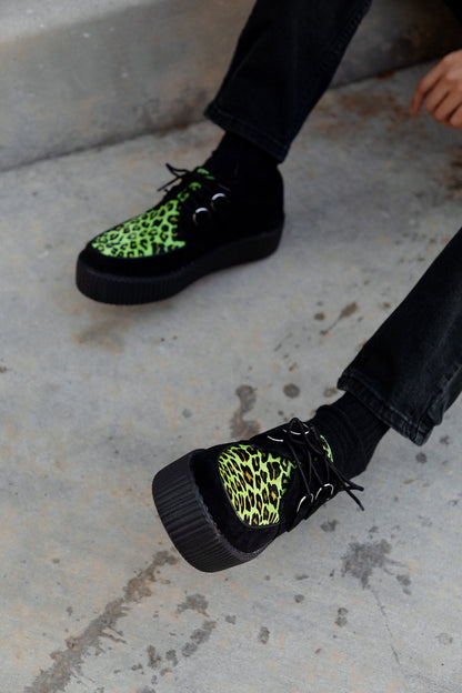 V3412 Black & Green Leopard Suede Mondo Creeper - T.U.K. Shoes