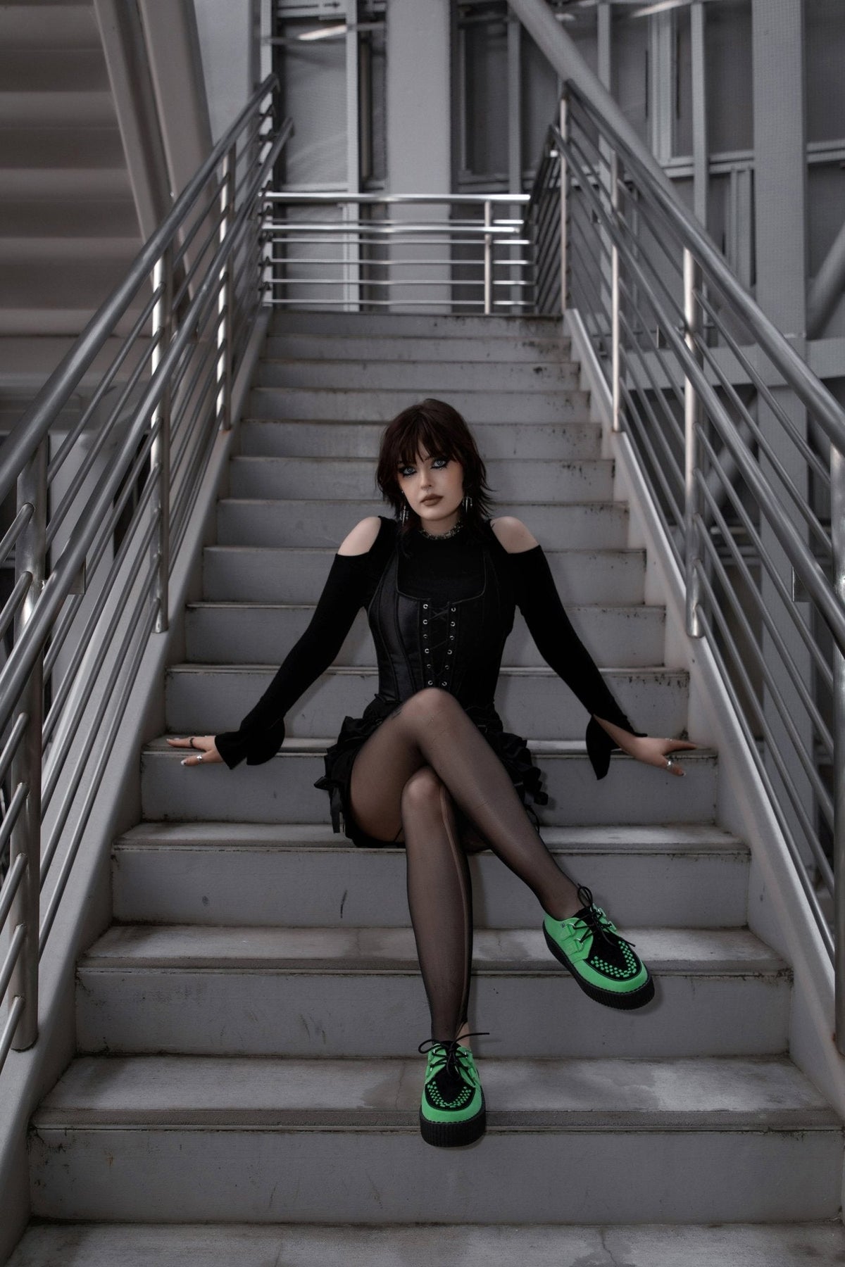 V3389 Neon Green & Black Suede Viva Mondo Creeper - T.U.K. Shoes