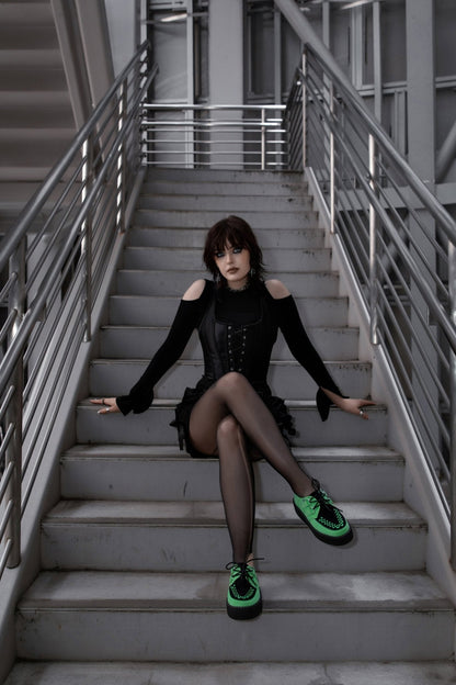 V3389 Neon Green & Black Suede Viva Mondo Creeper - T.U.K. Shoes