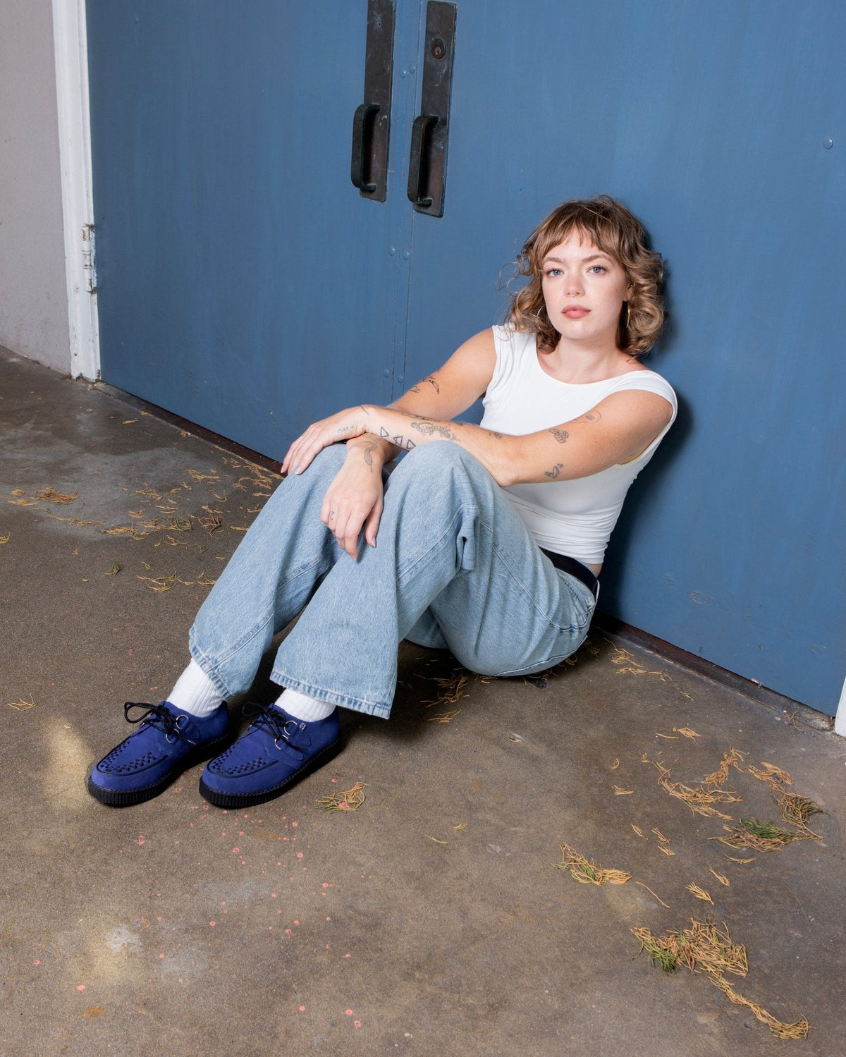 F3416 Navy Suede Viva Low creeper - T.U.K. Shoes