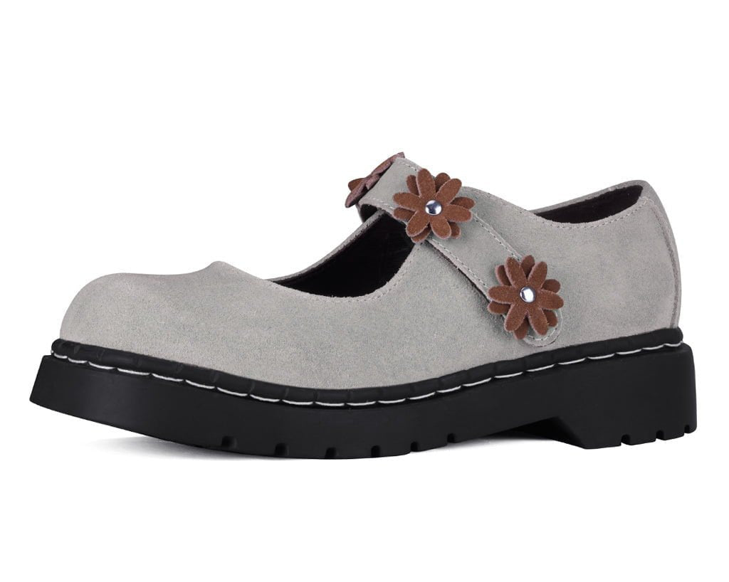 Taupe Suede Flower Mary Jane - T.U.K. Shoes