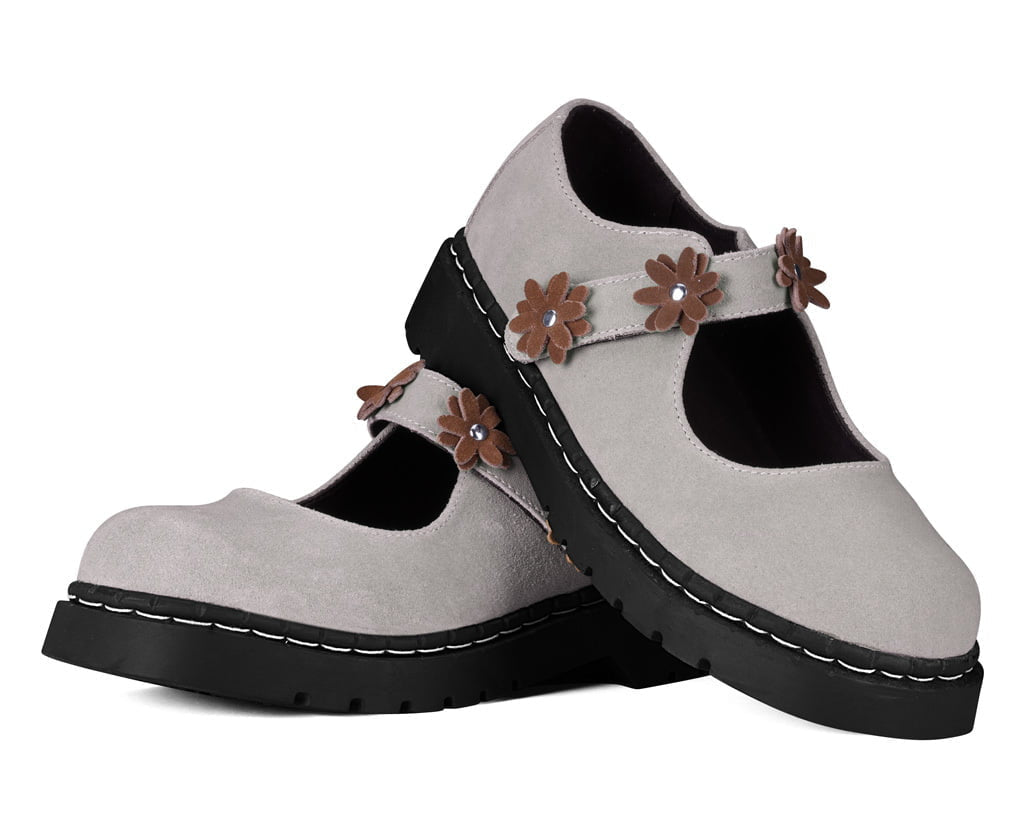 Taupe Suede Flower Mary Jane - T.U.K. Shoes
