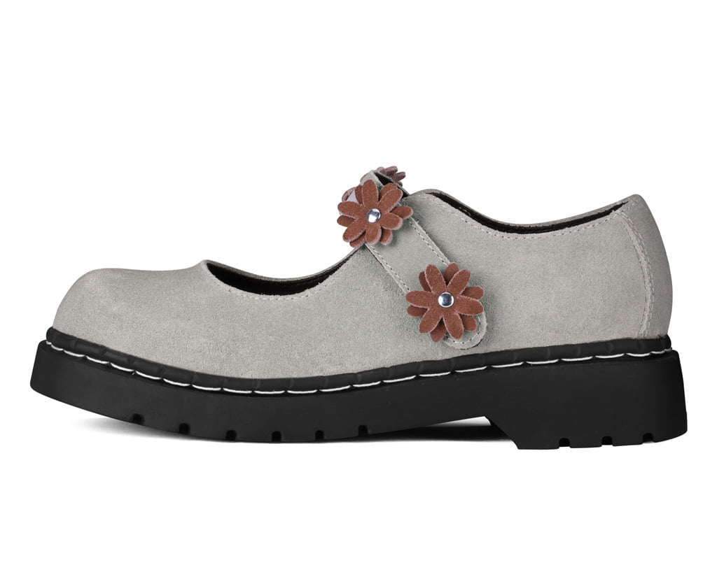 Taupe Suede Flower Mary Jane - T.U.K. Shoes