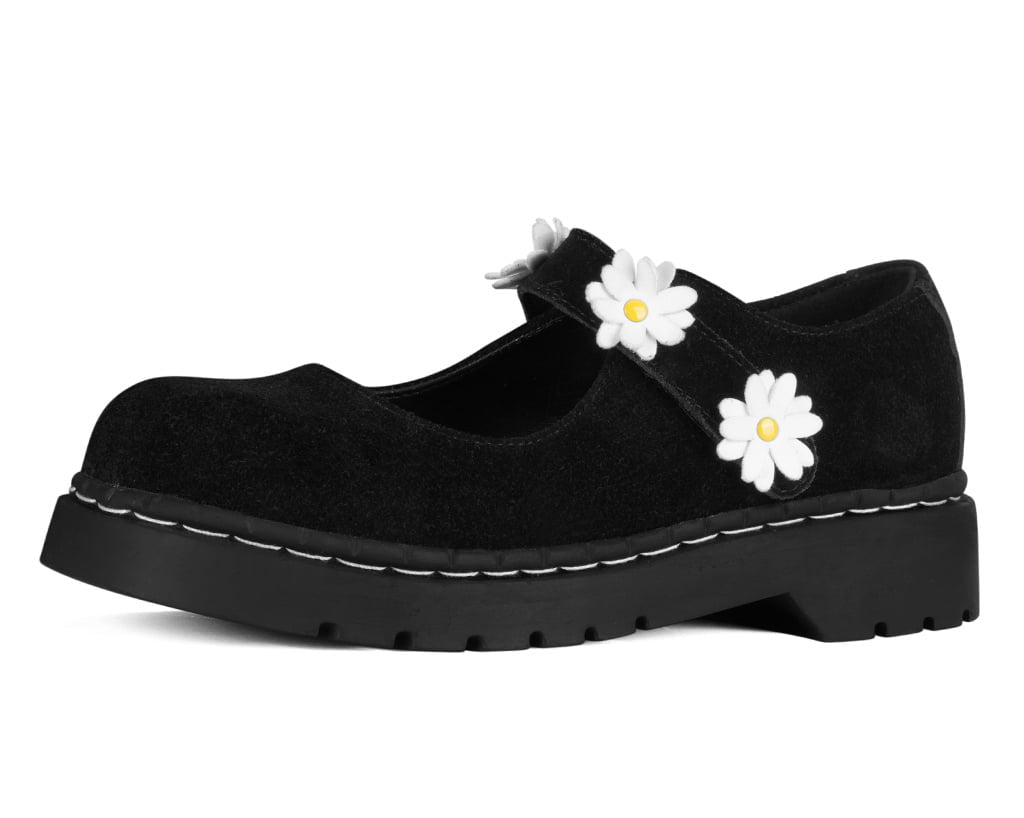 Black Suede Flower Mary Jane - T.U.K. Shoes