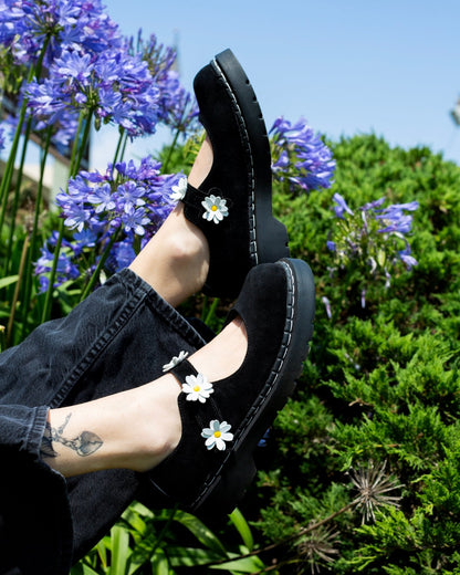 Black Suede Flower Mary Jane - T.U.K. Shoes