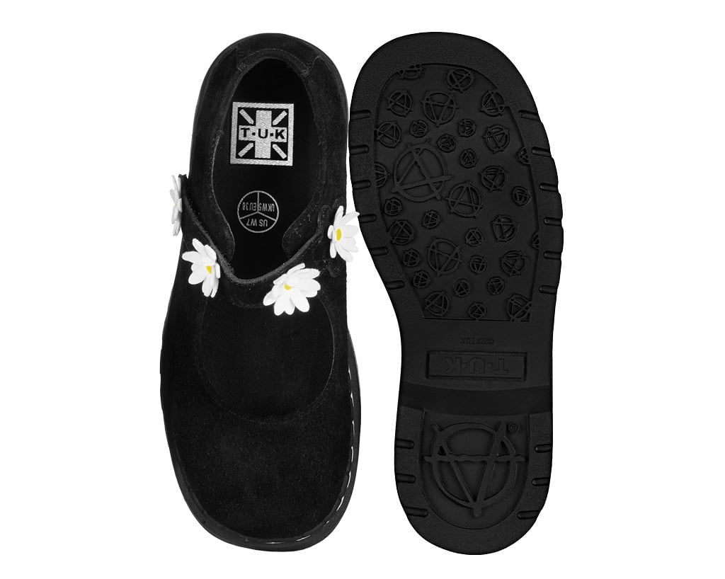 Black Suede Flower Mary Jane - T.U.K. Shoes