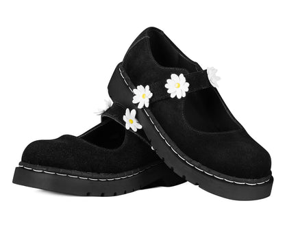 Black Suede Flower Mary Jane - T.U.K. Shoes
