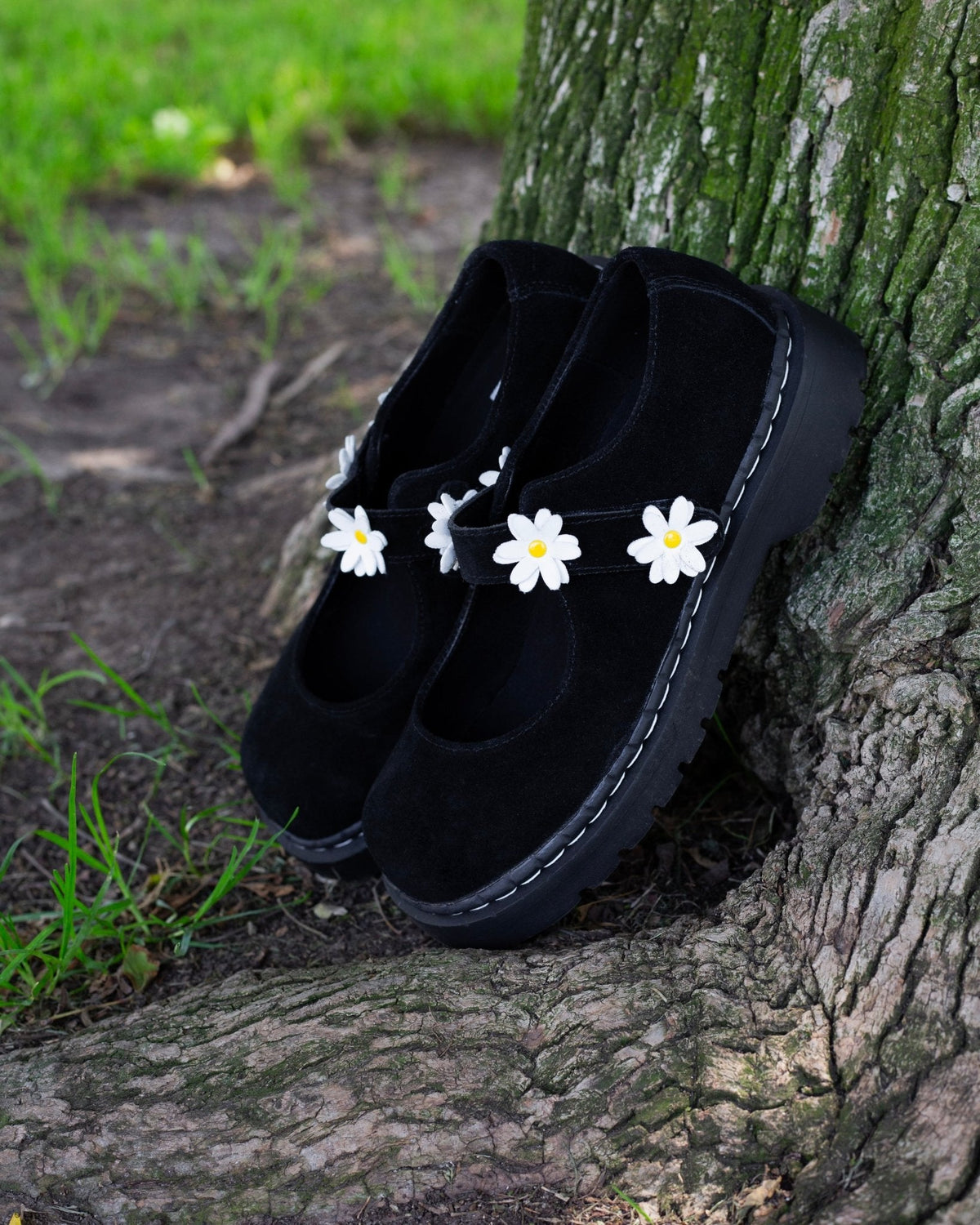 Black Suede Flower Mary Jane - T.U.K. Shoes