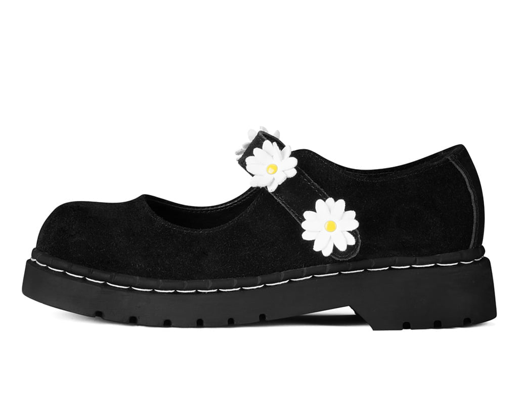 Black Suede Flower Mary Jane - T.U.K. Shoes