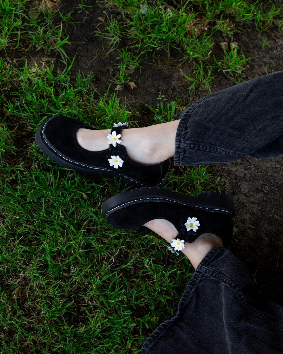 Black Suede Flower Mary Jane - T.U.K. Shoes