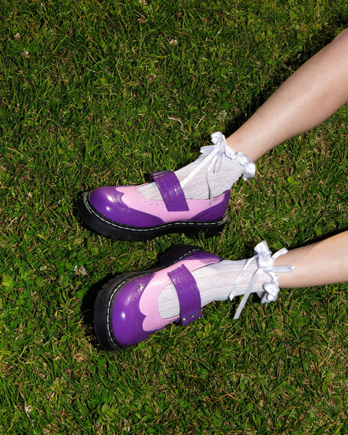 T2352 Pink & Purple Brogue Mary Jane - T.U.K. Shoes