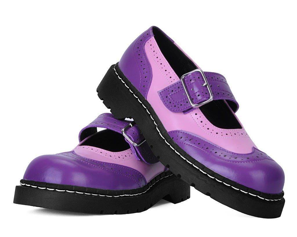 T2352 Pink & Purple Brogue Mary Jane - T.U.K. Shoes