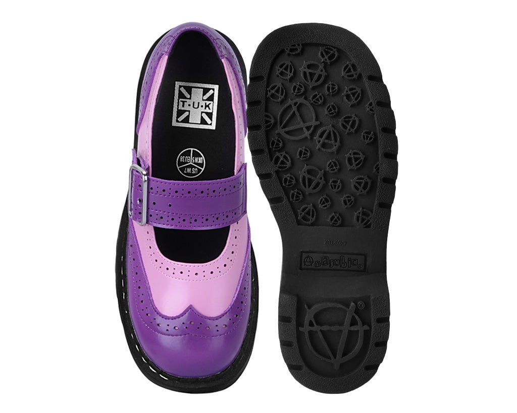 T2352 Pink & Purple Brogue Mary Jane - T.U.K. Shoes