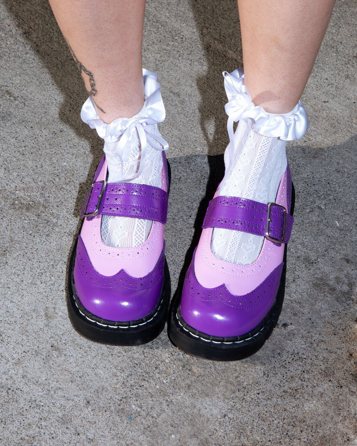 T2352 Pink & Purple Brogue Mary Jane - T.U.K. Shoes