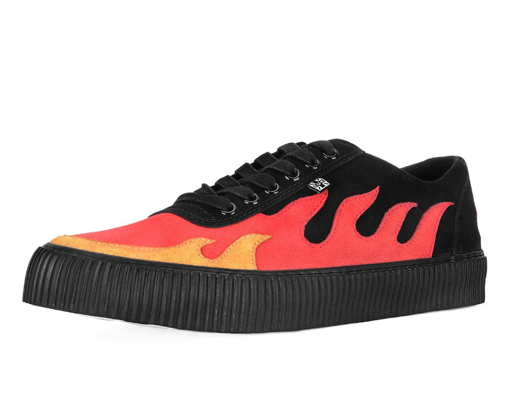 A3349 Black & Red Suede Flame Creeper Sneaker - T.U.K. Shoes