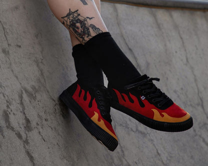 A3349 Black & Red Suede Flame Creeper Sneaker - T.U.K. Shoes