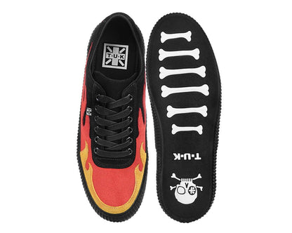A3349 Black & Red Suede Flame Creeper Sneaker - T.U.K. Shoes