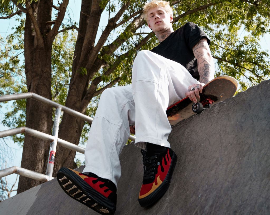 A3349 Black & Red Suede Flame Creeper Sneaker - T.U.K. Shoes