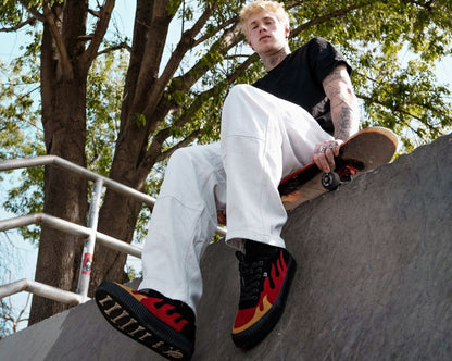 A3349 Black & Red Suede Flame Creeper Sneaker - T.U.K. Shoes