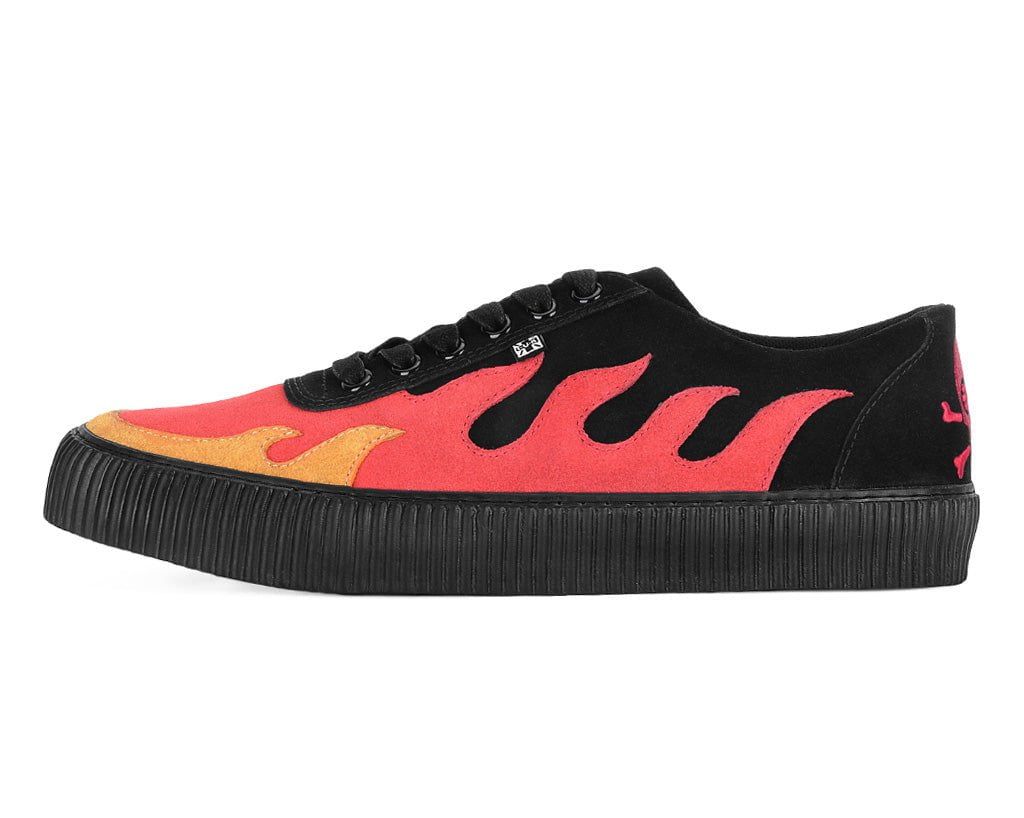 A3349 Black & Red Suede Flame Creeper Sneaker - T.U.K. Shoes