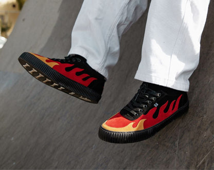 A3349 Black & Red Suede Flame Creeper Sneaker - T.U.K. Shoes
