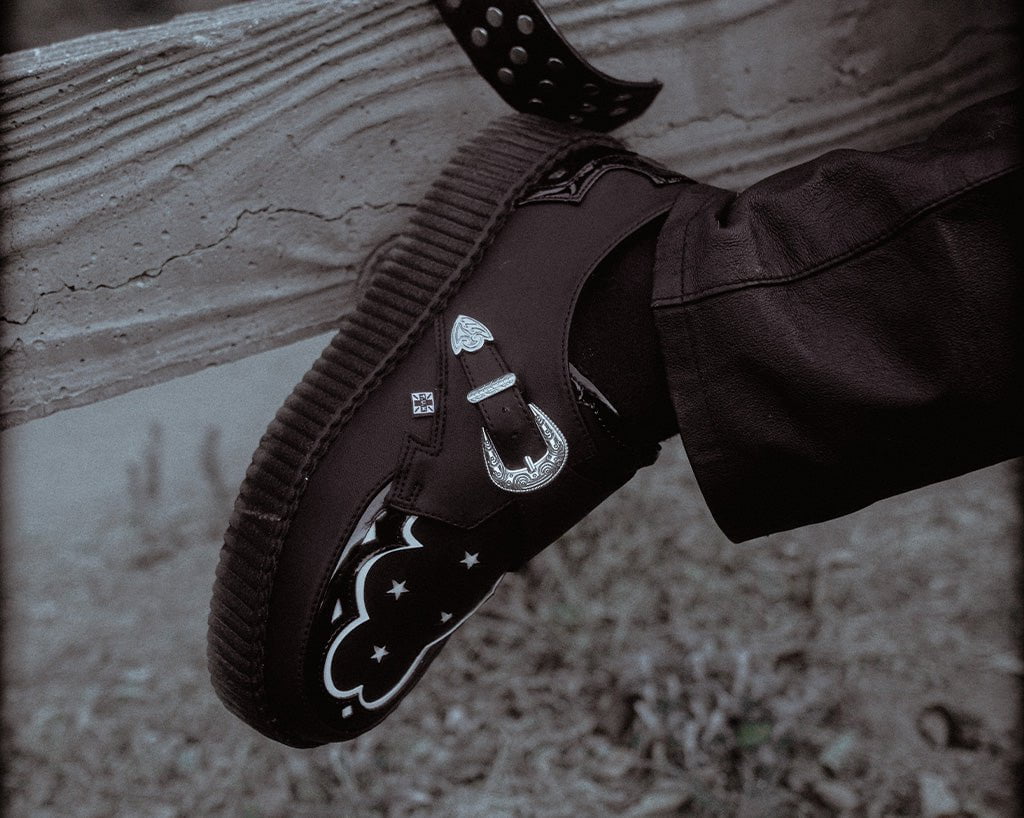 V3287 Black TUKskin Western Buckle Viva Mondo Creeper - T.U.K. Shoes