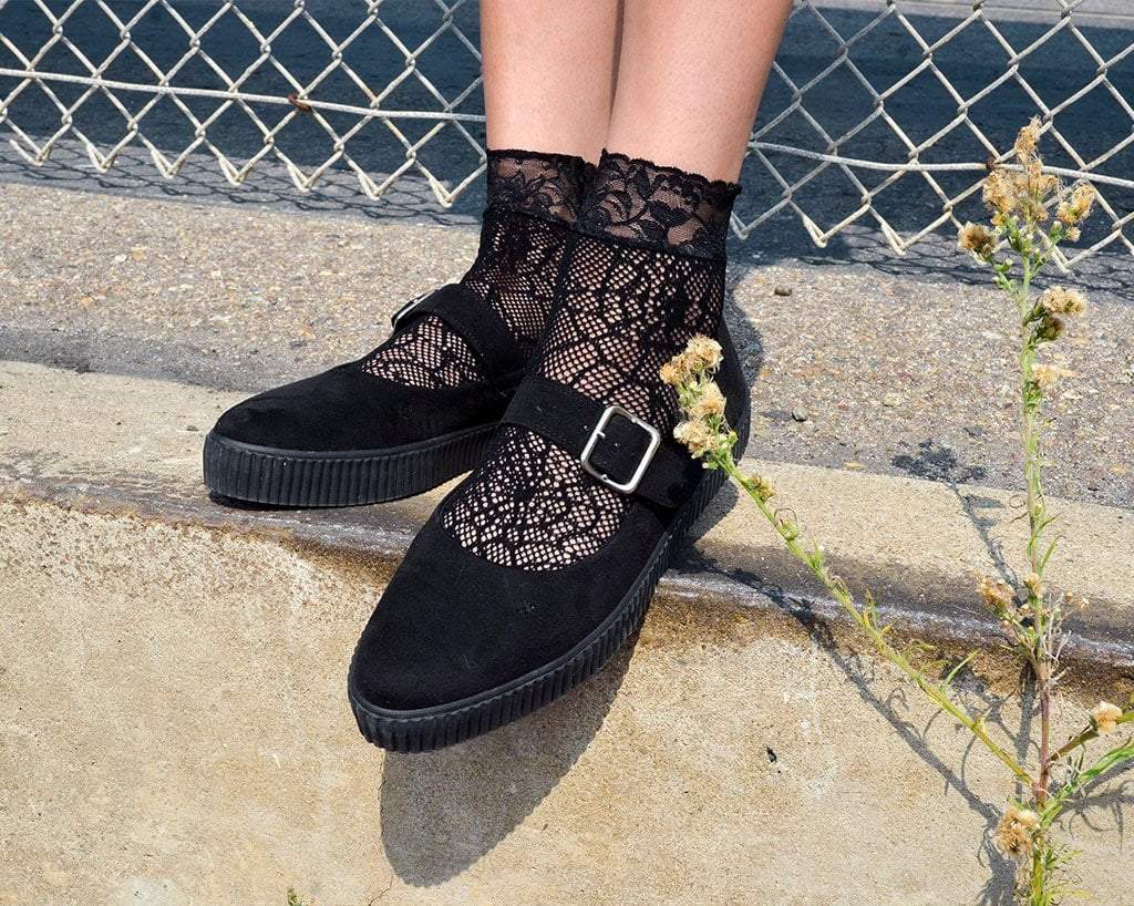 TSK1077 Black Spiderweb Lace Crew Sock TSK1077-OS - T.U.K. Shoes