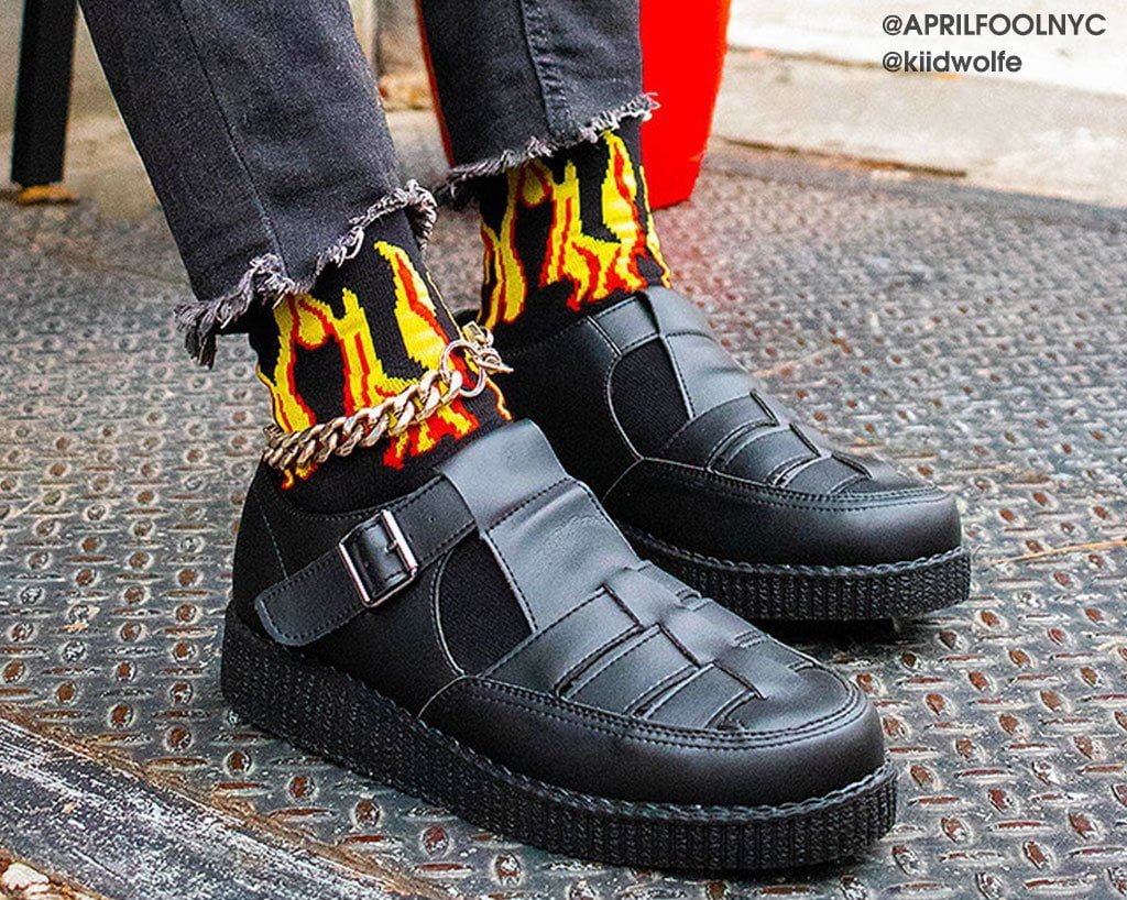 TSK1062 Black Red & Yellow Flame Socks TSK1062-OS - T.U.K. Shoes