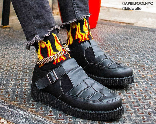 TSK1062 Black Red & Yellow Flame Socks TSK1062-OS - T.U.K. Shoes