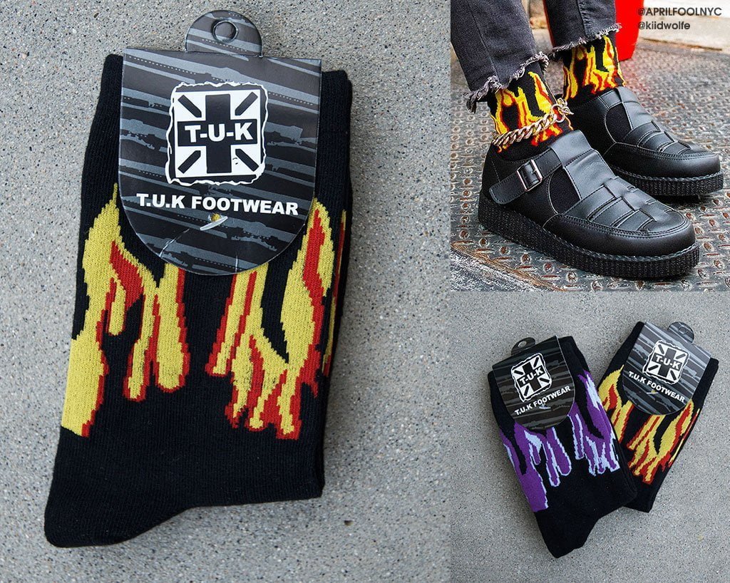 TSK1062 Black Red & Yellow Flame Socks TSK1062-OS - T.U.K. Shoes