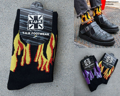 TSK1062 Black Red & Yellow Flame Socks TSK1062-OS - T.U.K. Shoes