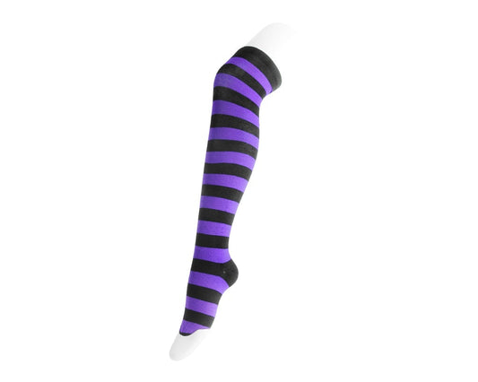 TSK1144 Black & Lavender Striped Thigh High Sock TSK1144-OS - T.U.K. Shoes