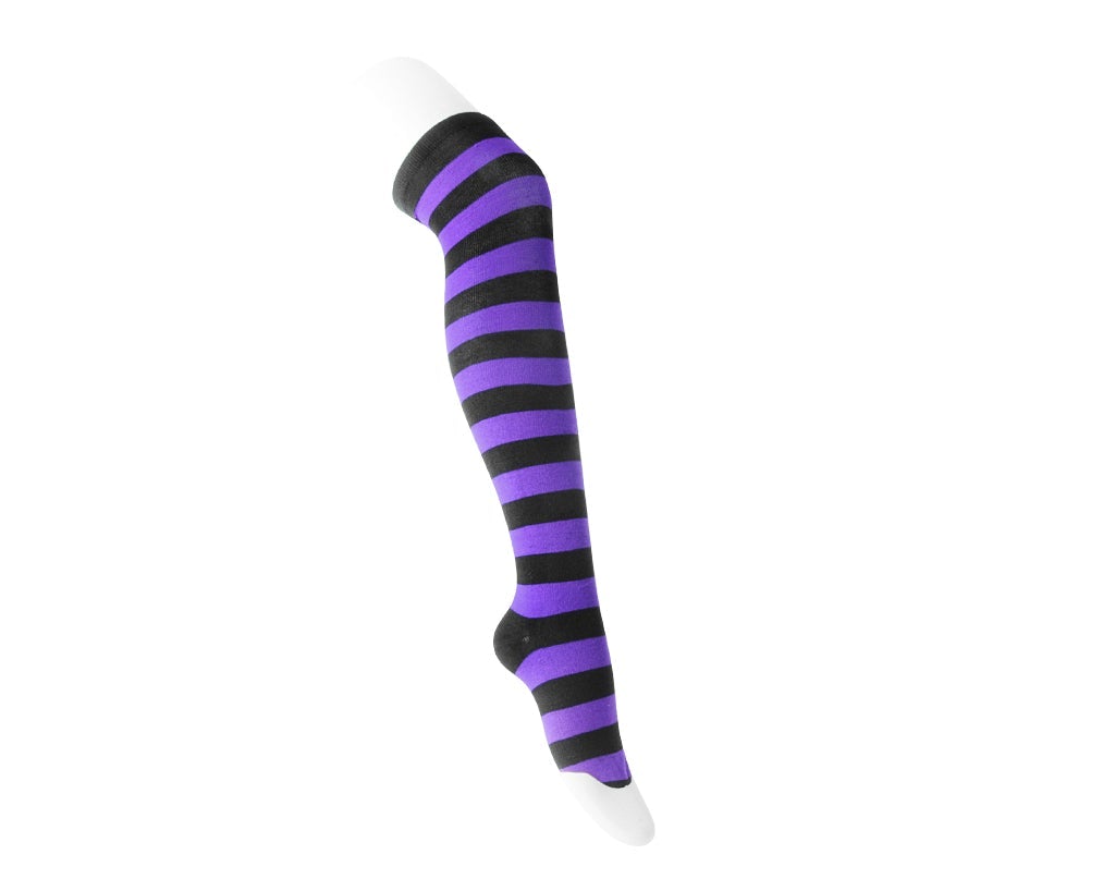 TSK1144 Black & Lavender Striped Thigh High Sock TSK1144-OS - T.U.K. Shoes
